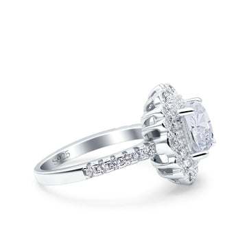 Vintage Style Solitaire Accent Cushion Wedding Ring Simulated Cubic Zirconia 925 Sterling Silver